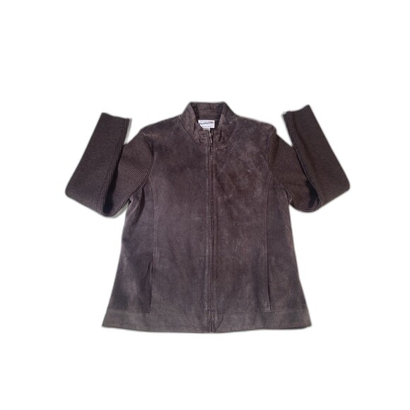Pendleton Full Zip Suede Leather Merino Wool Jacket Womens L Brown Vintage - Picture 1 of 11